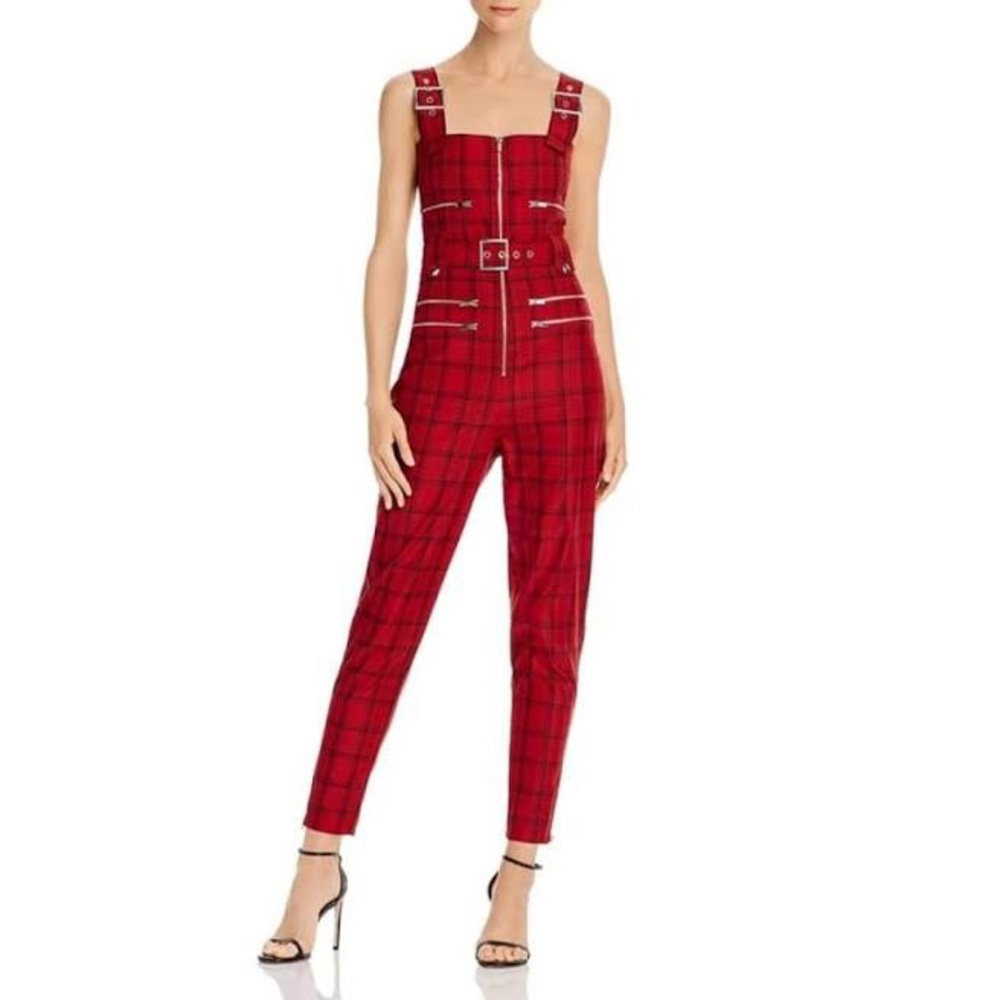 Plaid Red Women's Jumpsuit - Picture 3 of 7